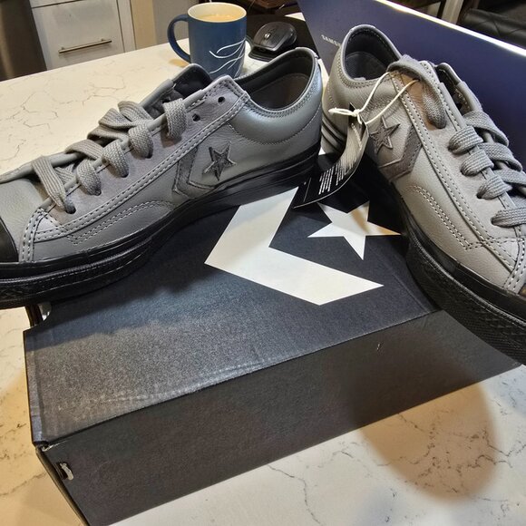 Converse Star Player 76 Ox Leather Gray Black Men's Shoes A12406C SIZE 10 NEW - Picture 3 of 15